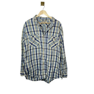 Duluth Trading Co Men’s Relaxed Plaid Flannel in Blue/Yellow Size XLT